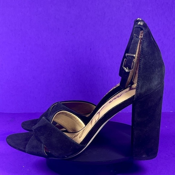 Sam Edelman Black Suede Yancy Block Heel Ankle Strap Sandal Shoe Size 11-NEW - Picture 3 of 8